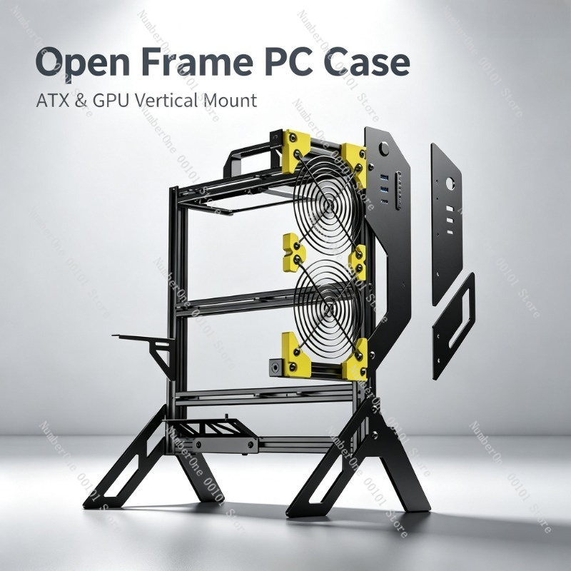 Aluminum Open Frame Test Bench Water Cooling - DIYオープンフレームアルミニウム製PCケース、水冷対応、ATX規格、ゲーミングデスクトップPC用、オーバークロックテストベンチ、改造、組み立て、使用。